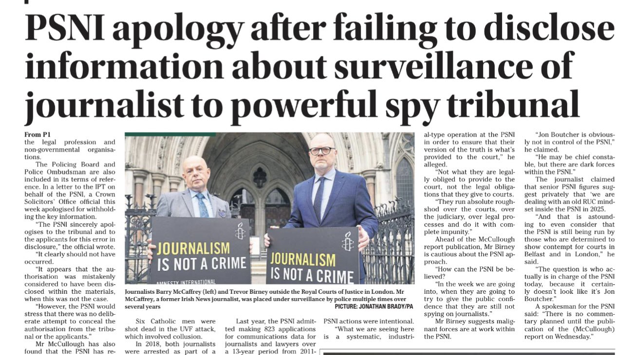 PSNI Admits Failures in Disclosing Surveillance of Journalists